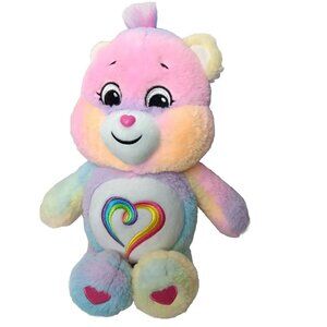 Care Bears Togetherness Bear Stuffed Animal Plush Rainbow Heart Basic Fun 13"